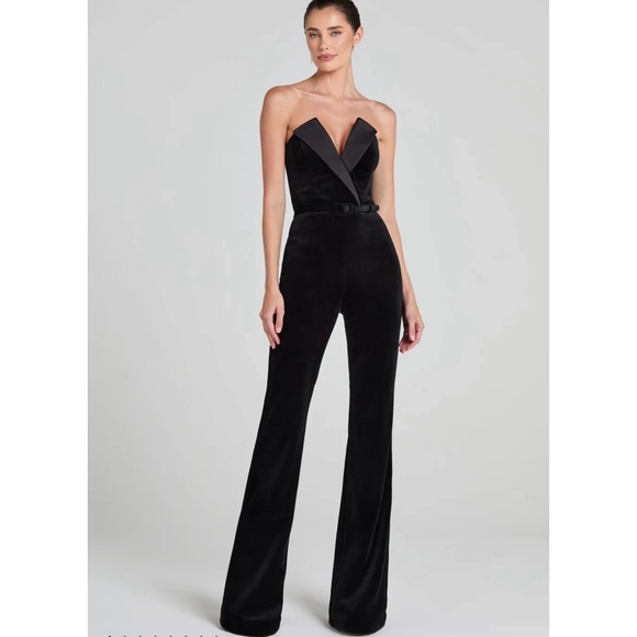 NADINE MERABI Pants - NADINE MERABI Vivianne Velvet Jumpsuit Black